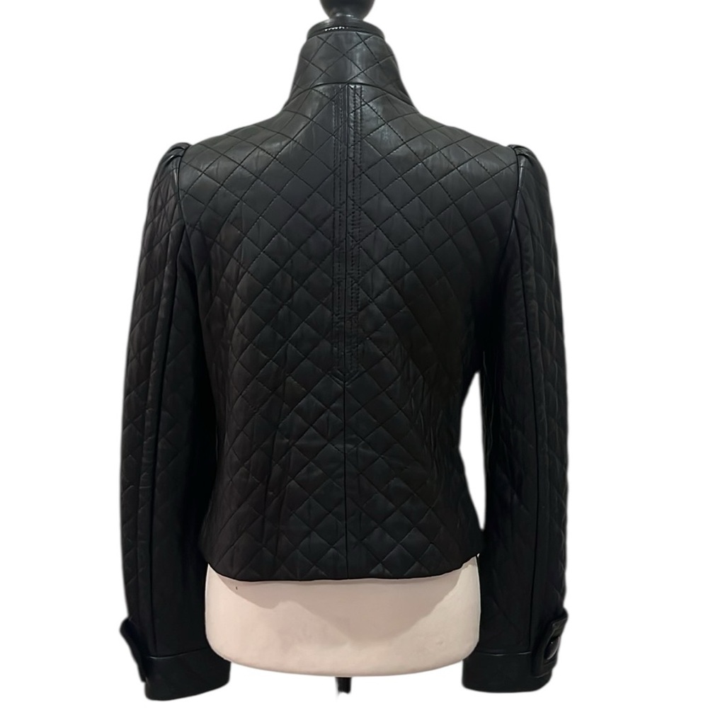Peter Nygard Quilted Black Leather Jacket Cropped Fitted Size 6 - Picture 4 of 15